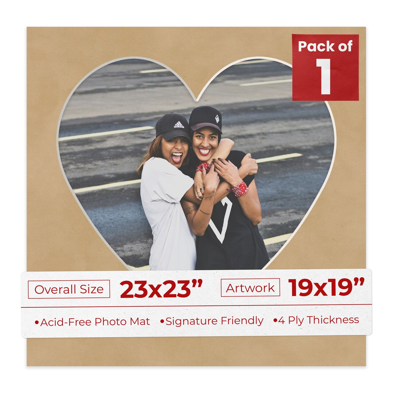 Beige Suede Mat Board for 23x23 Frames - Heart Opening for 19x19 Photos